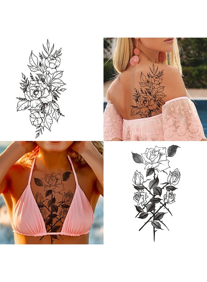 ·6 قطع من ملصقات الوشم المؤقت - وشم على شكل زهرة وهمية وشم شبه دائم على شكل نصف ذراع، وشم مزيف مقاوم للماء للنساء البالغات والبنات على الكتف والذراع والساق والظهر - Image 5